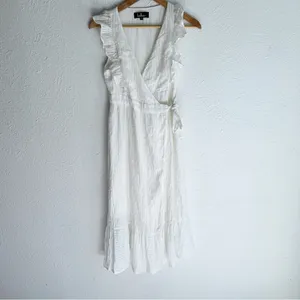 Lulus Something to See White Striped Ruffled Wrap Midi Dress XS thumbnail 3