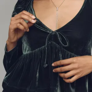 NWT Anthropologie Dark Green Maeve Velvet Babydoll top size XS. thumbnail 1