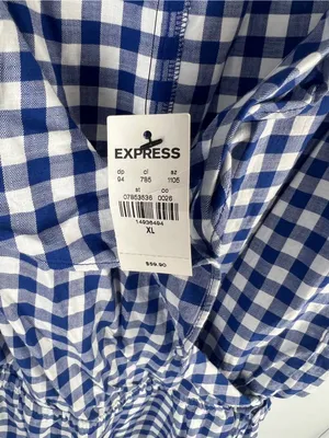 Express Blue and White Gingham One-Piece Romper thumbnail 5
