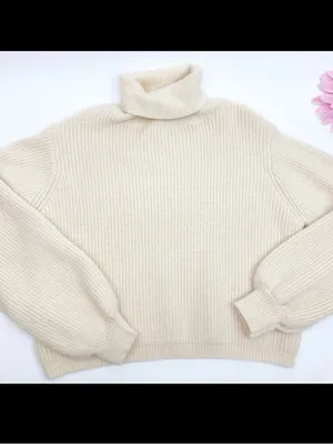 Petal + Pup Freddie Ribbed Knit Balloon Sleeve Turtleneck Sweater Ivory Cream thumbnail 2