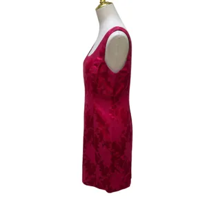 Hugo Buscati Sheath Dress 10 Red Floral Damask Satin 90s Party Glam Cocktail Y2K thumbnail 3