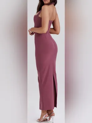 NEW HOUSE OF CB Mia Mulberry Twill Halter Maxi Dress sz XS thumbnail 4