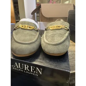 Lauren Ralph Lauren Averi Suede Slip On Loafers Size 5 Classic‎ Olive Monogram thumbnail 9