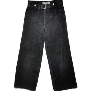 Vtg 90s Y2K black corduroy wide leg flare pants Clueless punk goth grunge L thumbnail 3