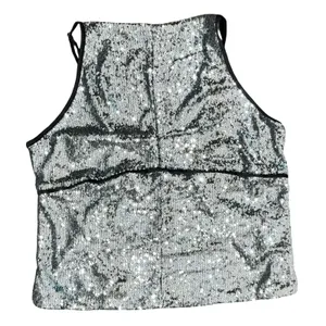 Free People James Silver Combo Black Sequin Open Back Tank Top Festival size L thumbnail 9