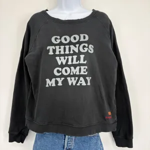 Peace Love World Graphic Sweatshirt M Black Cropped Good Things Come‎ Minimalist thumbnail 1