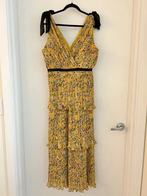Lulus Such Sophistication Yellow Floral Print Pleated Summer Maxi Dress Size L thumbnail 4