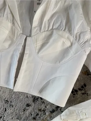 Zara White Cropped Bustier Blouse thumbnail 2