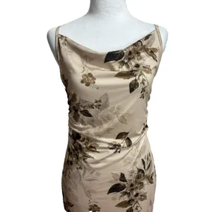 Beige Floral‎ Satin Maxi Long Slip Dress Y2K Vtg-look Evening Glam Romantic Sz 6 thumbnail 2