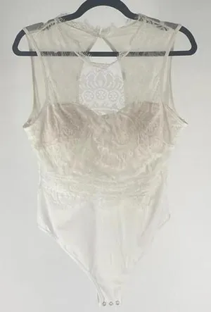 Elegant Lace-Trim White Bodysuit thumbnail 1