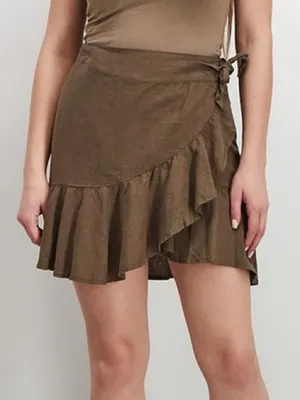 Free People Ruffle My Feathers Linen Blend Wrap Mini Skirt Women’s Size 8 thumbnail 1