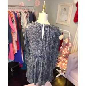 White‎ House Black Market Silver thread Long Sleeve Mini Dress XS sheer style thumbnail 2