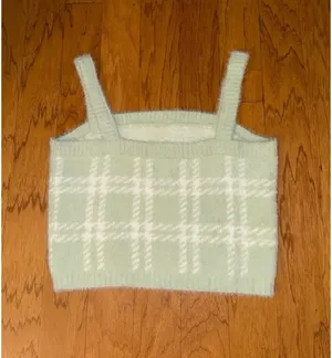 New PacSun Kendall & Kylie Light Mint Green + White Plaid Soft Cropped Top L thumbnail 11