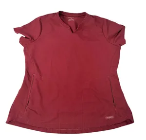 Jaanuu womens scrub top. Maroon, 2 front zip pockets. Size M. scrubs uniform thumbnail 1