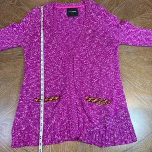 Le Superbe Silk Cashmere Beaded Pocket‎ Cardigan Sweater Fuchsia Space Dye Small thumbnail 10