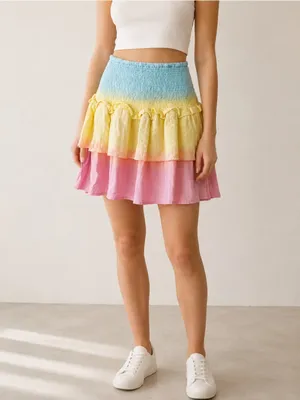 Cecilie Copenhagen Nola Tie Dye Smocked Tiered Cotton Summer Festival Mini Skirt thumbnail 7