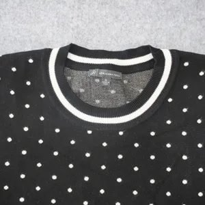 Adrianna Papell Womens XL Black White Polka Dot Short Sleeve Knit Sweater Top thumbnail 2
