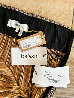 Womens NWT ba&sh Gold Shimmer Pleated Midi Skirt - 2/M thumbnail 6