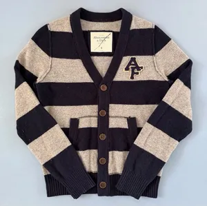 Vintage Abercrombie &‎ Fitch Y2K Rugby Cardigan Striped Blue Gray Wool Sweater thumbnail 1