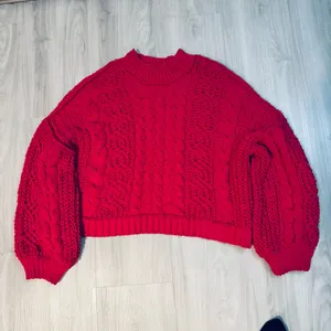 POL Chelsea mock neck cable knit chunky pink sweater size large bubble sleeves thumbnail 2