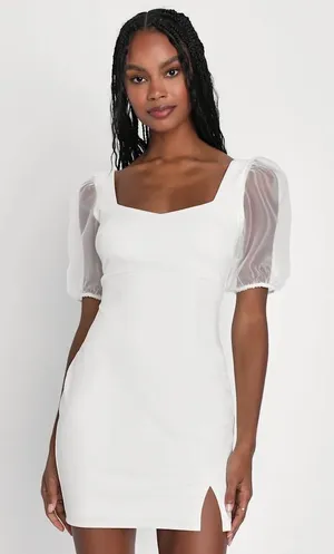 Lulus White Organza Mesh‎ Puff Sleeve Mini Dress Size Medium NWT thumbnail 1