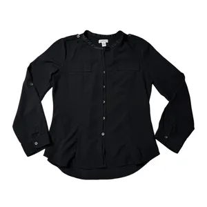 Calvin Klein Black Crepe Button Down Blouse Medium Relaxed Fit Office Minimalist thumbnail 5