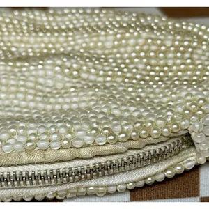 Vintage 1950's Reina Oval Pearl Beaded Evening Bag 7" with Zipper Closure thumbnail 7