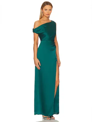 Show Me Your Mumu Jodie Emerald Luxe Green Satin One Shoulder Maxi Dress Medium thumbnail 2