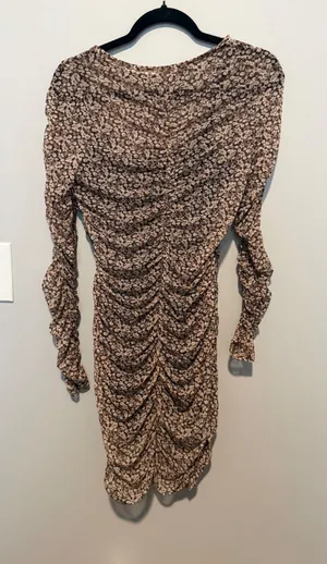 Abercrombie & Fitch Floral Mesh Ruched Long Sleeve Mini Bodycon Dress Brown M thumbnail 1