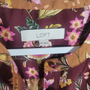 Loft Mixed Media Floral Yoke Blouse M Long Sleeve Split Neck Boho Cottagecore thumbnail 3