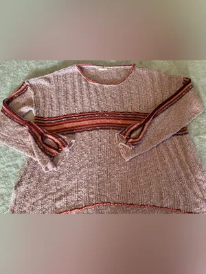 Women’s easel Dusty Pink Striped Crewneck Sweater with Red Accents Size 2X thumbnail 2