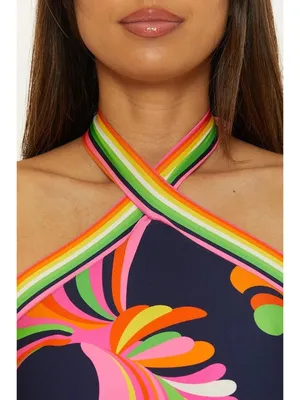 Trina Turk Womens 8 Anniversary Stripe Reversible High Neck Tankini Swimsuit Top thumbnail 4