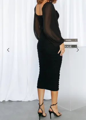 Hello Molly Black Ruched Long Sleeve Midi Dress XS NWT thumbnail 2