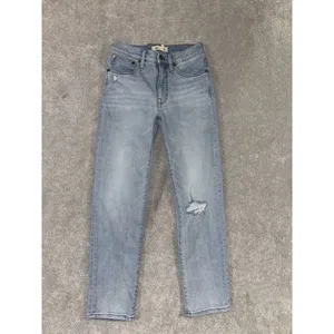 Madewell Mid Rise Classic Straight Jeans Light Blue Wash Knee Rip Edition Sz‎ 23 thumbnail 2