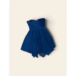 Lauren Ralph Lauren Evening Navy Blue Strapless Pleated Handkerchief Dress 10 thumbnail 3