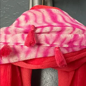 Pink and Red tie dye tassel Scarf thumbnail 2