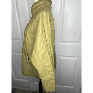 Free People Quilted Vegan Leather Jacket L Sage Green Puffer Funnel Neck Zip Up thumbnail 3