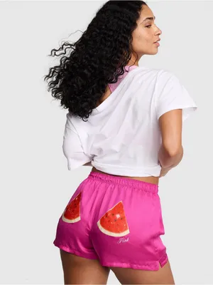 🍉VICTORIA’S SECRET PINK Silky Boxy Pajama Shorts Lyocell Pink Fire Watermelon L thumbnail 2