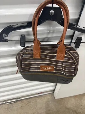 Emma & Chloe Striped Zip Satchel Top Handle Lunchag in Brown Gray Women's thumbnail 8