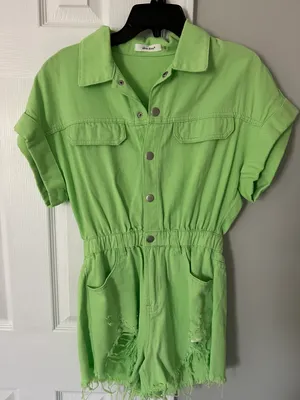 Jessie Denim Romper- Lime thumbnail 1