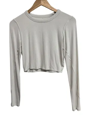 Lululemon athletica Women's Ribbed Long Sleeve Cropped off white top‎ size 2 thumbnail 1