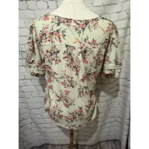 Melloday Top Womens Cottage Core Floral Flowers Flutter Sleeve Medium thumbnail 3