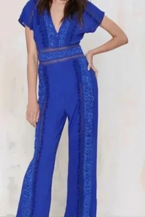 The Jetset Diaries Iris Blue Jumpsuit Size 6 Crochet Embellishments thumbnail 1