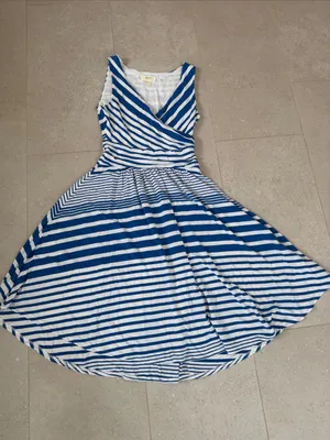 Anthropologie Maeve Blue and White Striped Sleeveless Dress thumbnail 3
