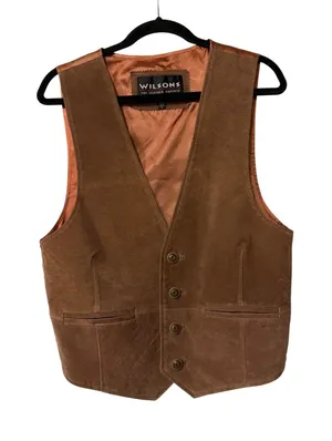 Wilsons Leather Suede Vest Womens Small Western Boho Button Front Cinch Back thumbnail 1