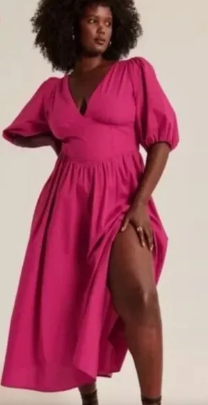 Abercrombie & Fitch Puff Sleeve Corset Midi Dress thumbnail 1