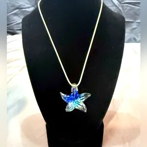 Hand Blown Glass Starfish Pendant Necklace thumbnail 1