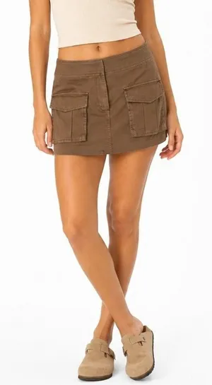 Lucky Brand Cargo Solid Mini Skirt Brown Utility Gorpcore Pockets Granola Size S thumbnail 1