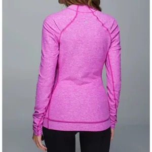 Think Fast Long Sleeve Heathered Ultra Violet Pink Purple Ruched Top 8 thumbnail 2