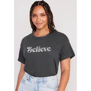 OLD NAVY Christmas Shirt Believe Holiday Tee Size Large Dark Gray Silver Graphic thumbnail 2
